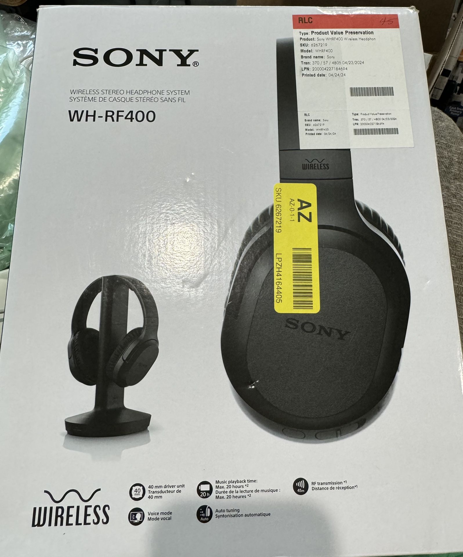 SONY Wireless Stereo Headphone System WH-RF400 TV Home Theater Gaming PC Black