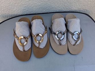 Vionic Karina women's sandals gold size 9 and Vionic Karina sandal brown snake comfort shoes