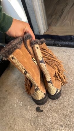 Fringe Suede Boots with Snakeskin Detail size 6 women