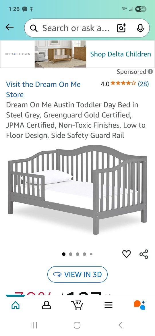 Toddler Bed NEW GRAY