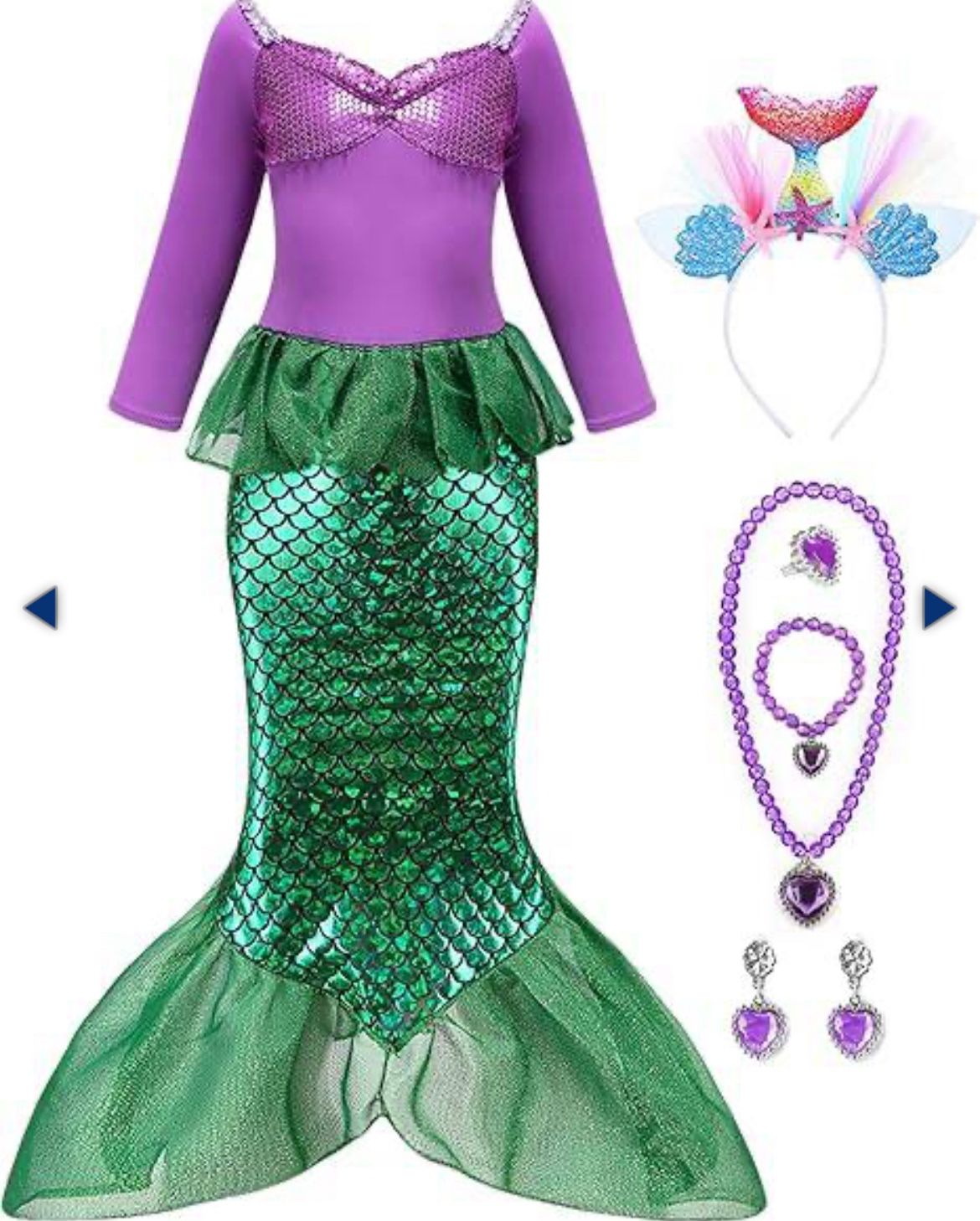 Girls Mermaid Princess Long Sleeve Dress Ariel