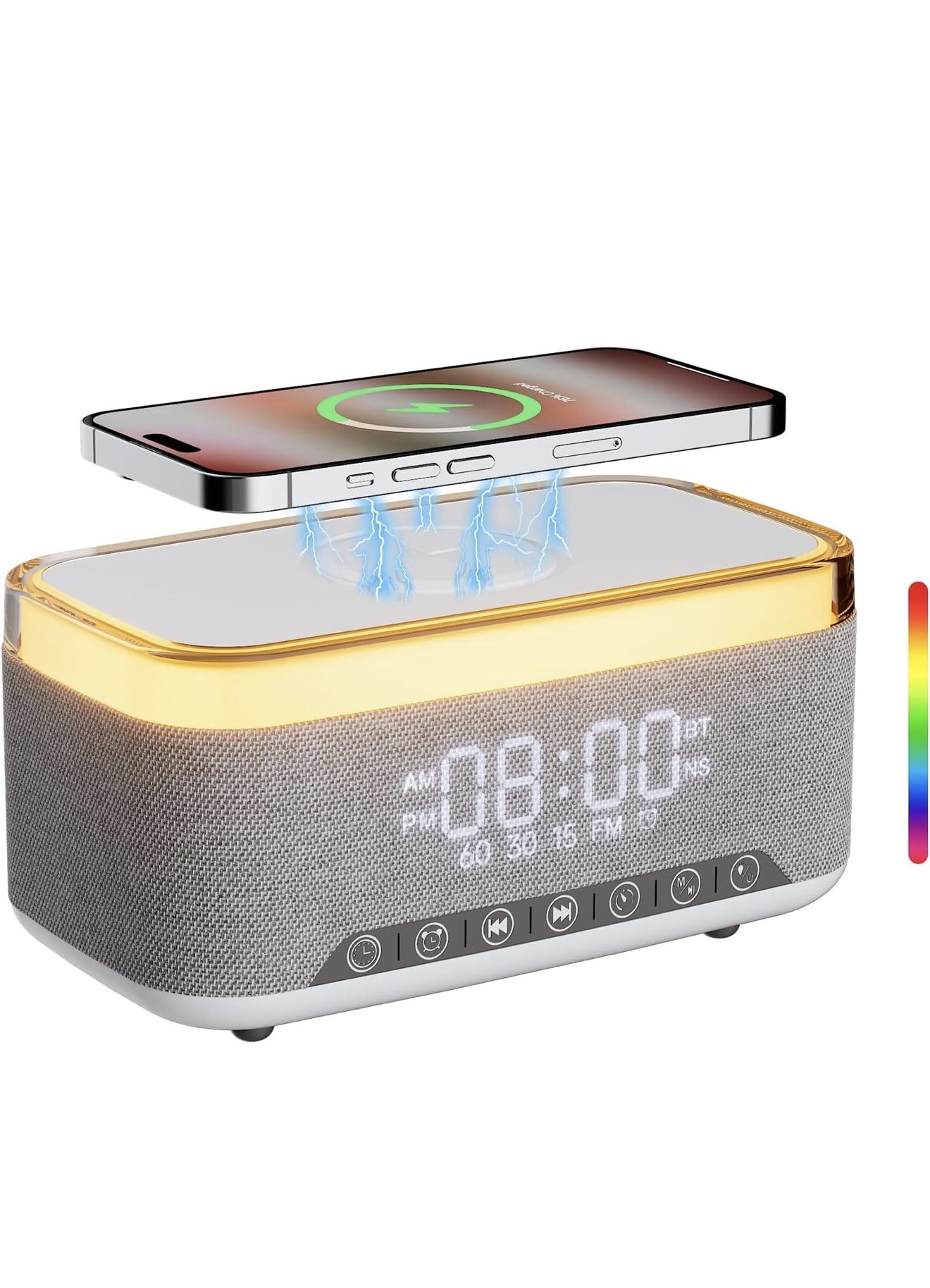 Bluetooth Speaker Alarm Clock with 10w Fast Wireless Charger for iPhone Samsung