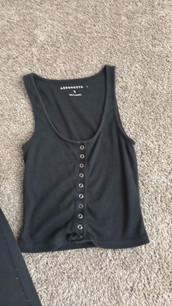 Aeropostale Black Ribbed Snap Button Tank