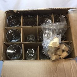 12 oz. Flint Glass woozy bottles with cork stoppers SKS 4045-30 12/case