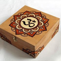 Om wood burning wall decor, gift boxes and jewelry custom made on order