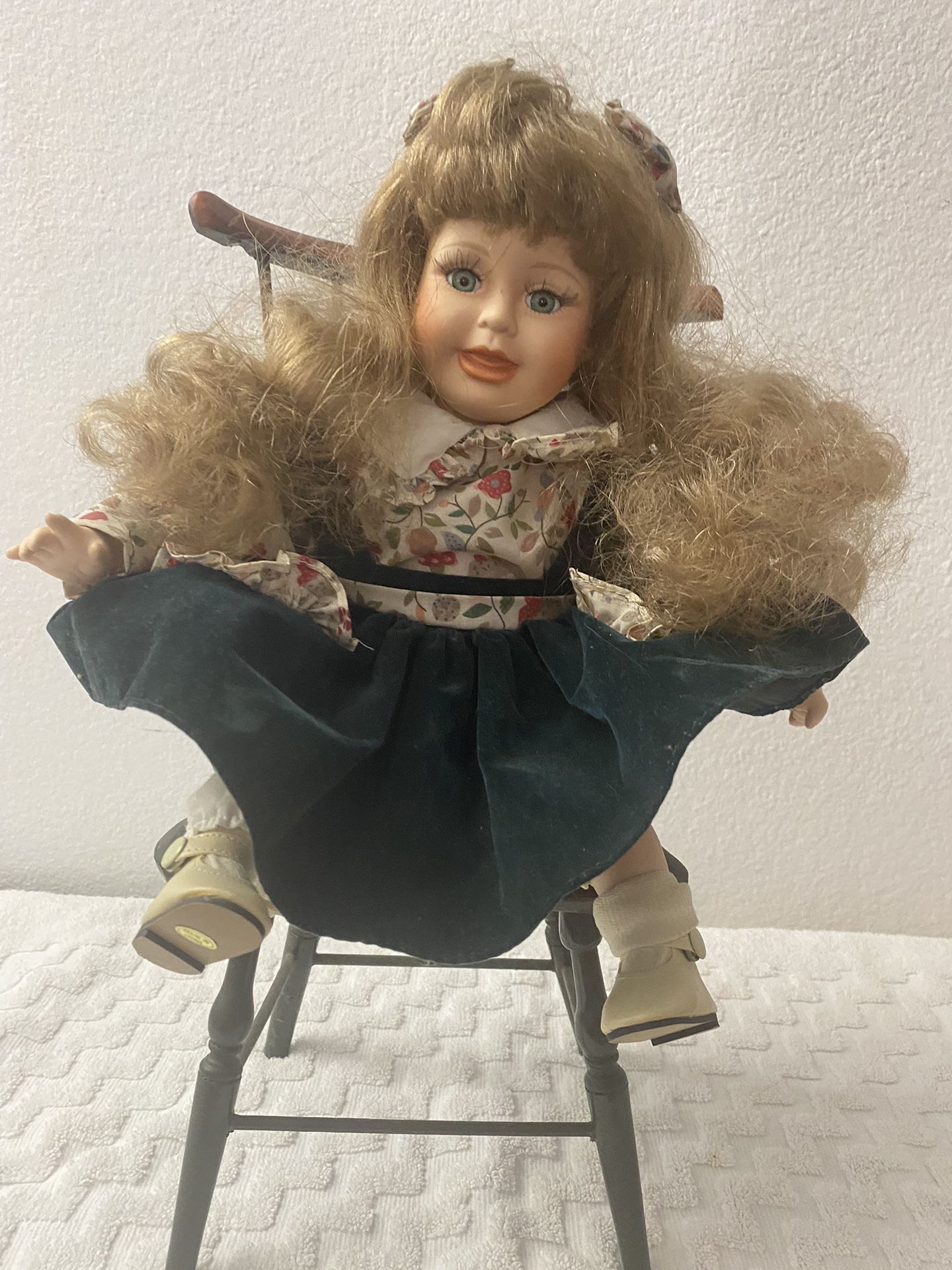 Antique Doll An Chair 