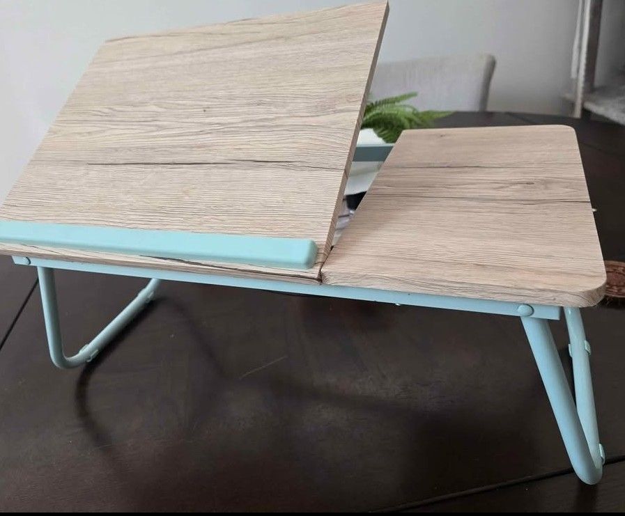 Brand New Metal * Wood Laptop Desk. Adjustable Top. With Ledge. Legs Fold In To Lay Flat