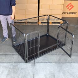 New in Box $95 Heavy Duty Pet Playpen with Plastic Tray, Dog Cage Kennel 4 Panels, 49x32x28 inches