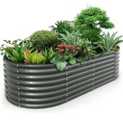 A ANLEOLIFE 8x4x2ft Galvanized Raised Garden Bed Kit, Oval Metal Deep Root Planters for Outdoor Plants Vegetables Flowers Herb, Large Bottomless, 478 