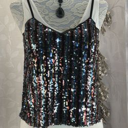Skies Are Blue Rainbow Sequin Cami Tank Top Size Small NWT Holiday Party Glam