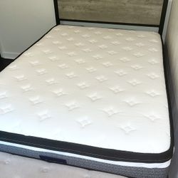 full sized bed both mattress and headboard and foot bench