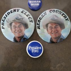 5 Presdential Campaign Pins  Ronald Reagan“ President Elect” Vintage,Ford Button