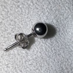 Vintage SINGLE  14k Solid White Gold Ball Stud Post Earring, 1/4mm