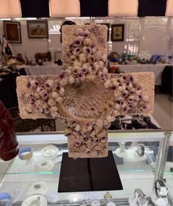 Designer Seashell Cross Embellished With Natural Seashells On Stone base