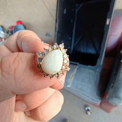 10k fire opal and genuine crystal halo ring