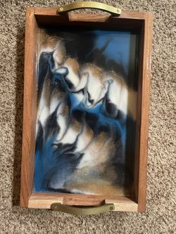 Custom Made Resin Art Wood Serving Tray