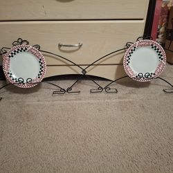 2 Black Decorative Plate Holders Woth Coca Cola Plates