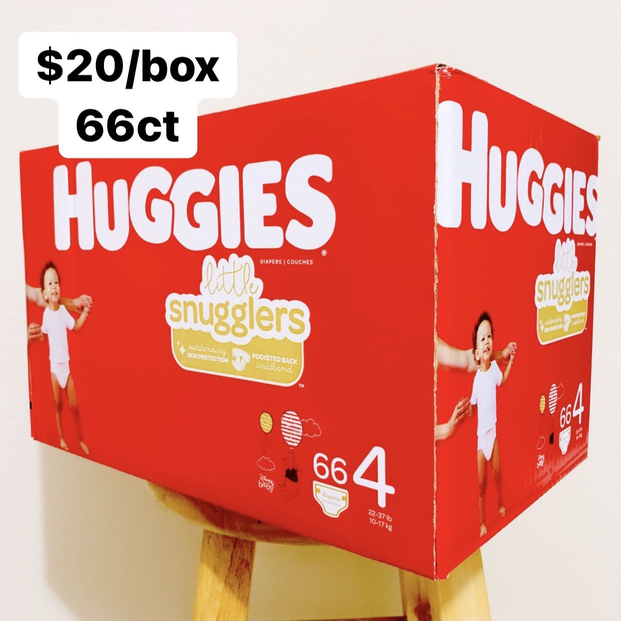 Size 4 (22-37 lbs) Huggies Little Snugglers (66 baby diapers)