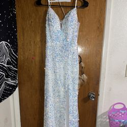 White sequin prom dress