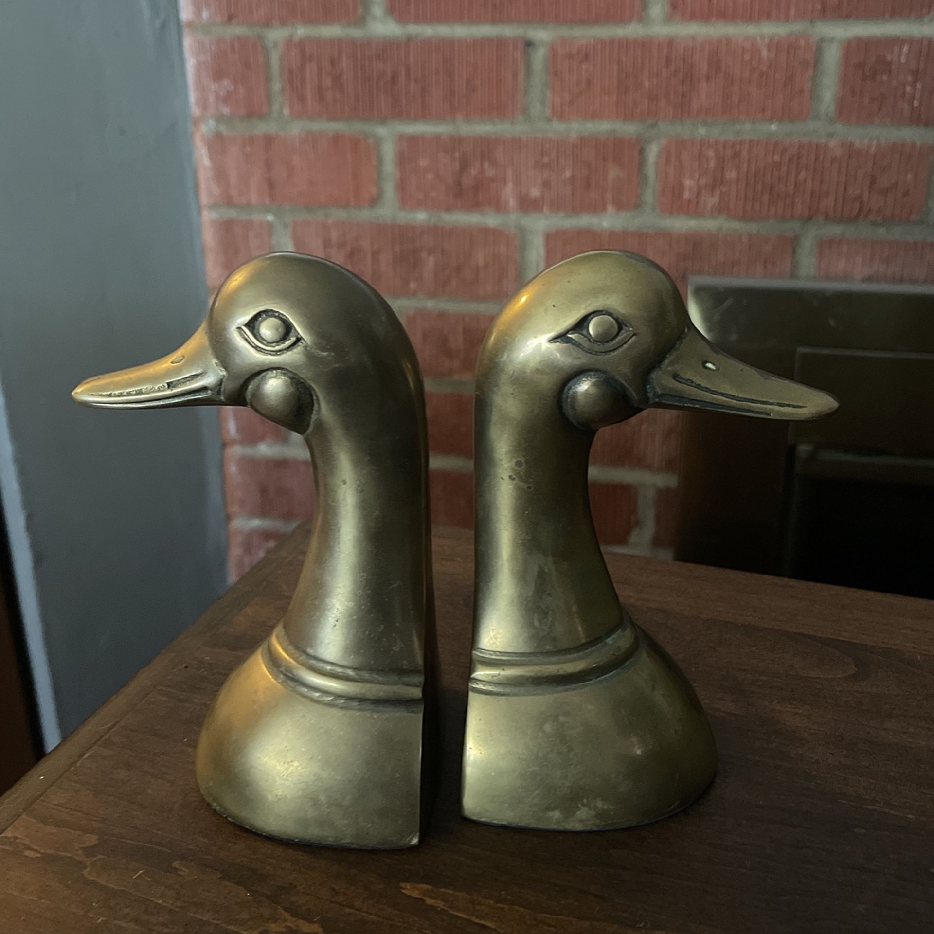Vintage Brass Ducks Bookends Mid Century