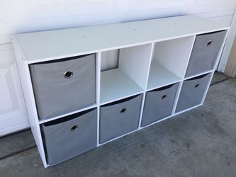 White Cube Storage Shelf with Fabric Bins