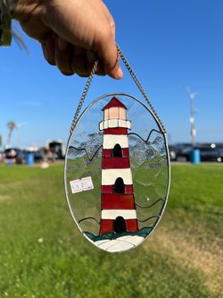 Vintage stained glass home decor - lighthouse