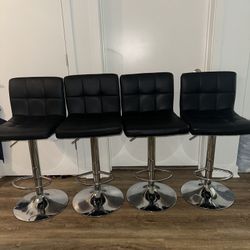 Black Bar Stools Set of 4, 24 inch with Metal Base