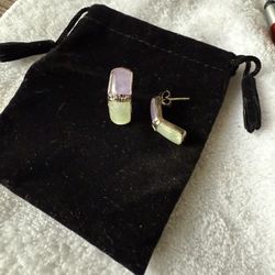 Lavender & Green Jade, Sterling Silver Pierced Earrings