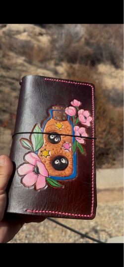 Hand-tooled and painted Leather Traveler's Notebook Cover