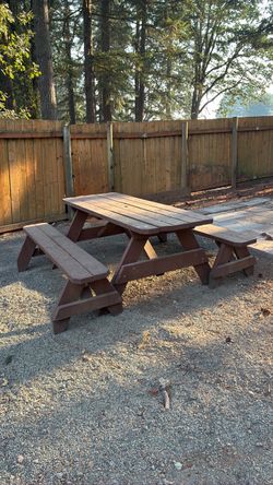 Oak Wooden Picnic table with 4 benches