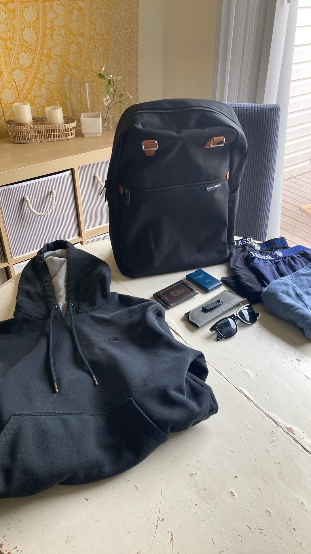 Mens Clothes, Sunglasses, Champion Hoodie, Leather Chaps Wallet, Eternity Cologne, Lucky Brand Backpack