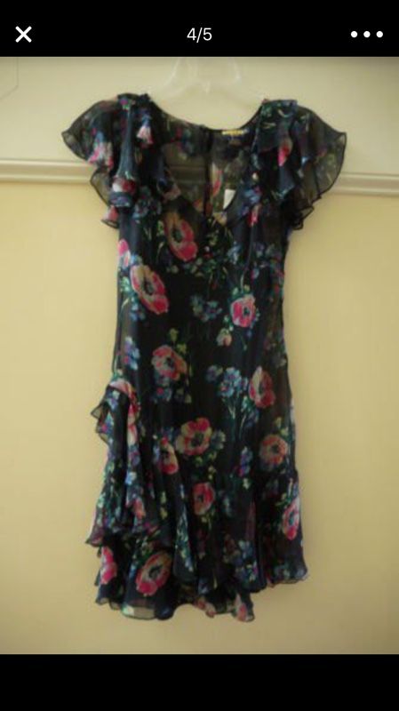New with tag Ralph Lauren black with flowers 100% silk prom dress size 2. org. Price $298.