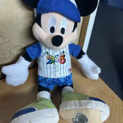 2008 Mickey Mouse baseball plush toy. Some wear on one foot bottom as shown. 