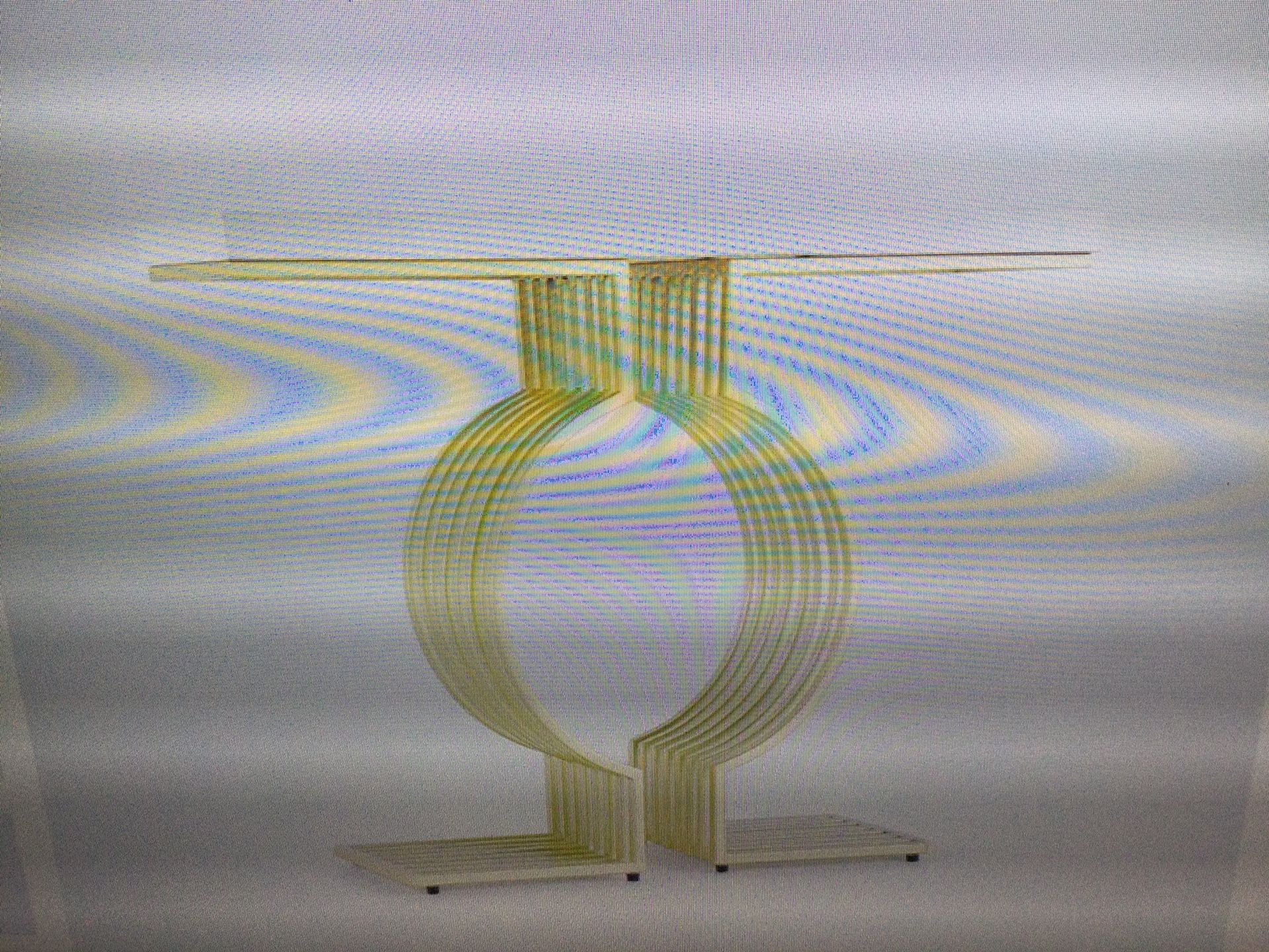 MODERN 39.4 NARROW CONSOLE TABLE WITH GEOMETRIC METAL BASE FAUX MARBLE LOOK WHITE/GRAY TOP AND GOLD BASE COLOR.