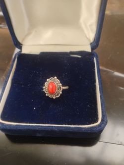 Native American Navajo Pawn Child's Red Coral Sterling Silver Ring