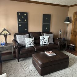 Brown Leather Couch And Ottoman 