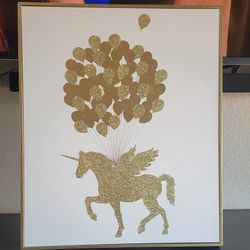 Canvas Unicorn Artwork Gold Frame