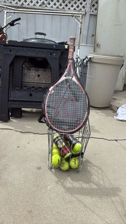 Tennis balls and kids tennis racket