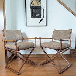 Postmodern Pair of Paisley, Copper & Oak X Framed Directors Chairs