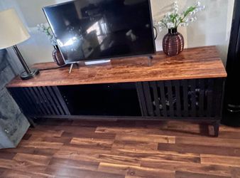 Rustic Wood and Black TV Stand Console