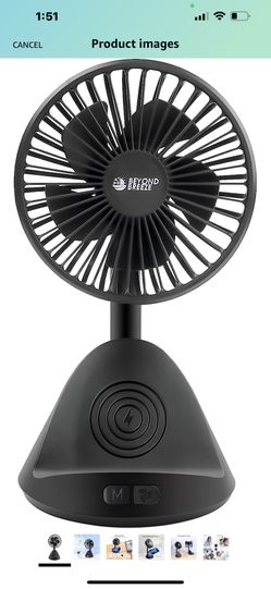 BEYOND BREEZE 4" Rechargable Fan with Wireless Charger, Portable Small Desk Fan with 3 Speeds 180° Rotation and USB Chargeable Battery, Ideal for Room