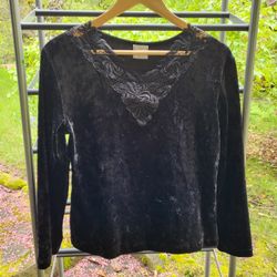 Vintage Medium Black Velvet And Lace Shirt