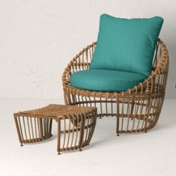 Topanga Club Chair with Ottoman All Weather Resin Wicker - Blue/Brown