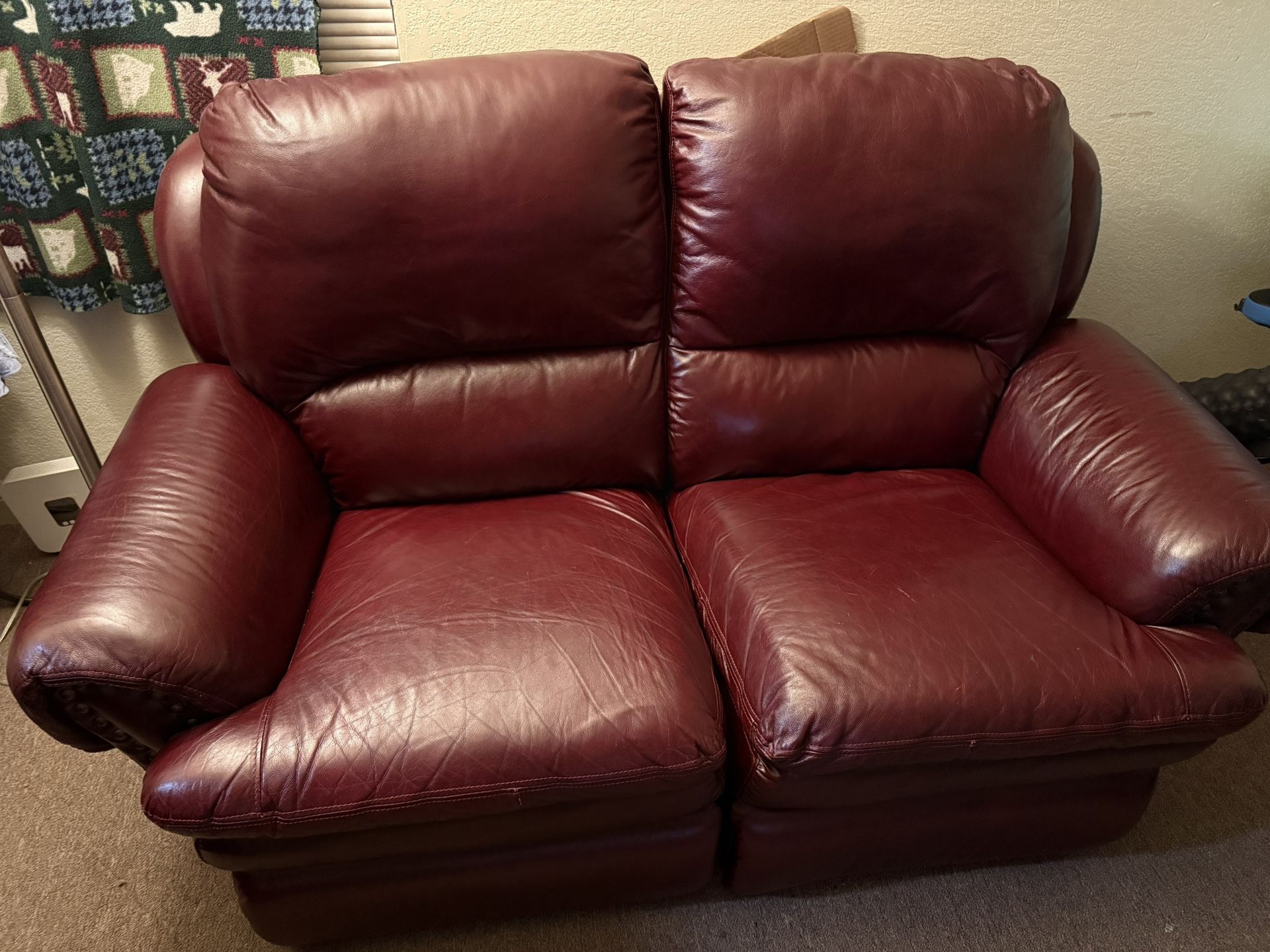 Burgundy Faux Leather Couch