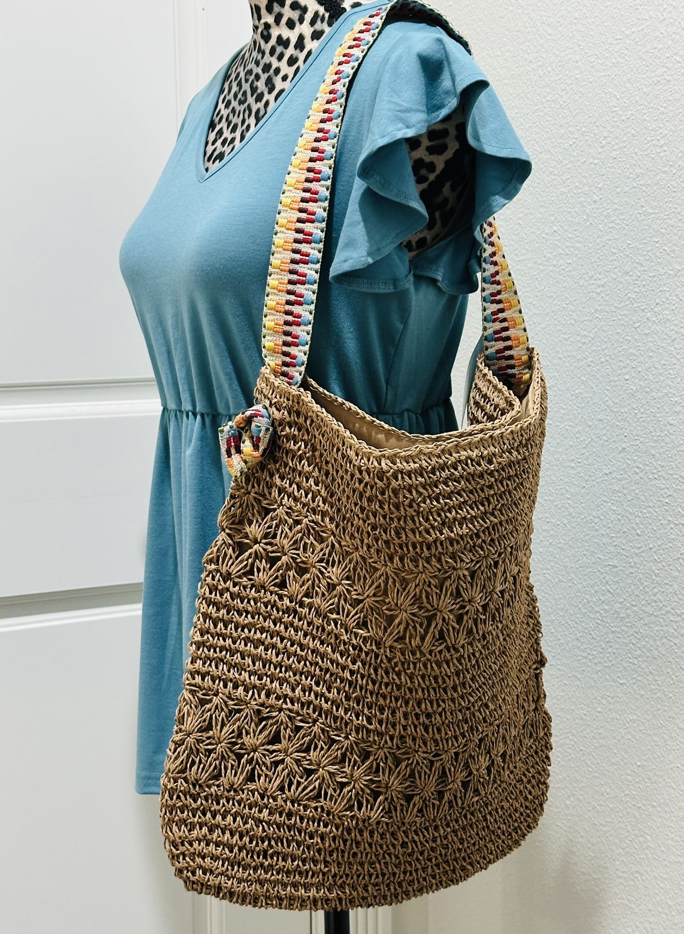 NEW Woven Boho Tote Bag [Khaki] Large Capacity Summer Beach Bag 