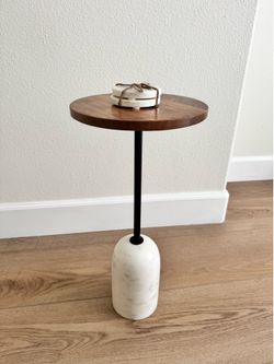 Beautiful Side End Table Marble base Rustic Walnut top (10" & 15")
