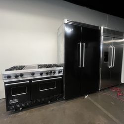 Viking 48”Wide Built In Side By Side Refrigerator And Viking 48”Wide Gas Range
