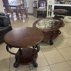 Wooden Coffee Table And Two Side Tables 