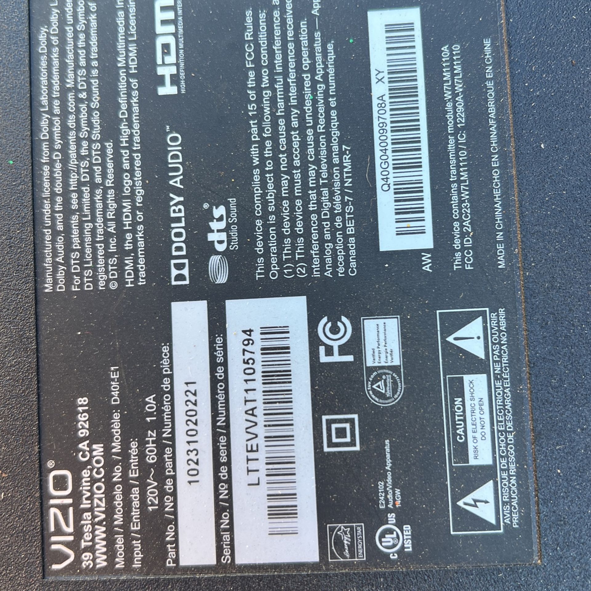 Vizio Model D40fE1 for Sale in El Cajon, CA OfferUp