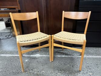 Vintage Scandinavian Modern Woven Seat Dining Chair (Set of 2)